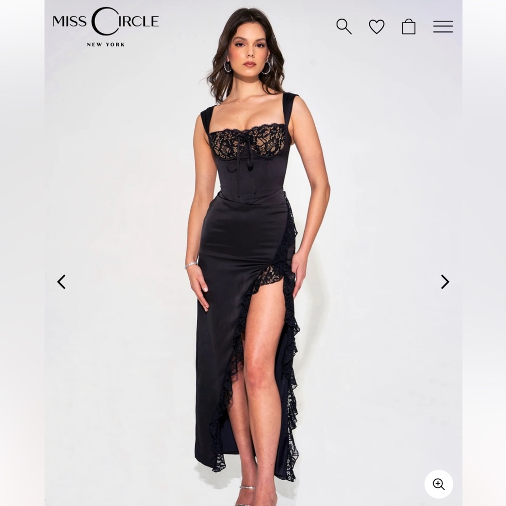 Miss Circle Freddie Black Lace Satin Maxi Corset Dress